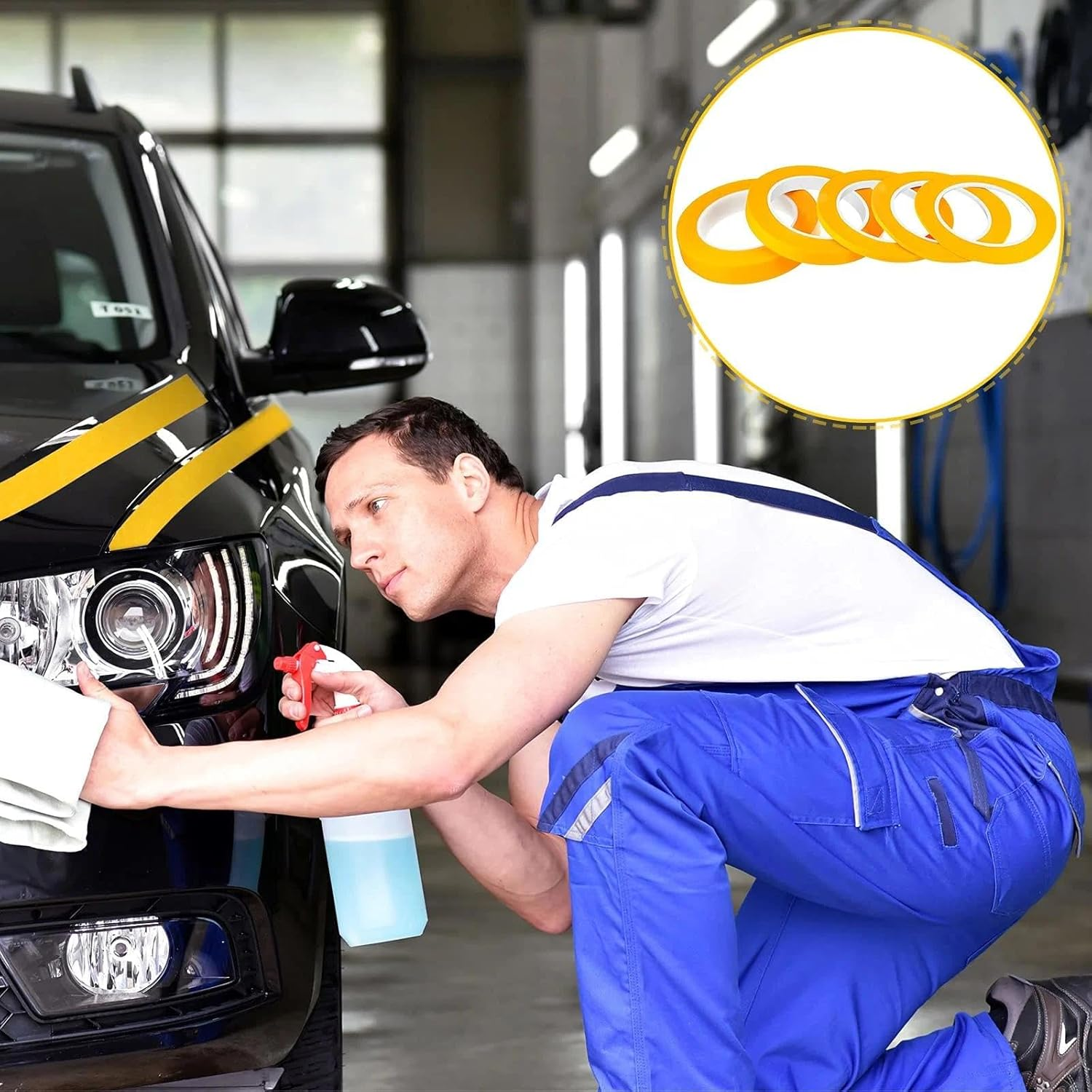 5 Rolls Masking Tape Set, Fine Line Yellow Painters Tape for Automotive & DIY Painting, Sizes 1/16, 1/8, 1/4, 1/2, 3/4 Inch X 52 Yard image number 1