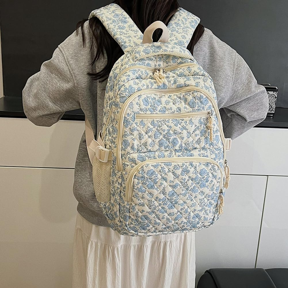 Coquette Backpack &ndash; 3-In-1 Floral Quilted Daypack Set, Aesthetic Nylon Rucksack with Crossbody Bag 2025 - Pink image number 3