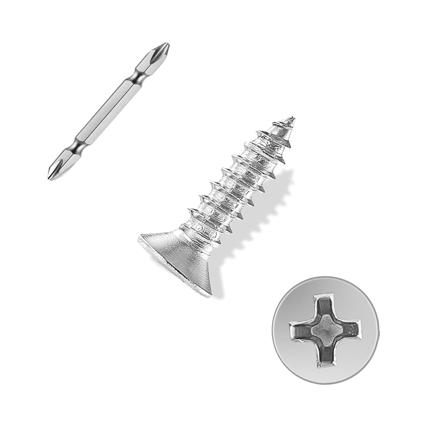 #8&times;5/8&Prime; Wood Screw 350Pcs, 304 Stainless Steel Screws, Flat Head Phillips Fast Self Tapping Screws image number 2