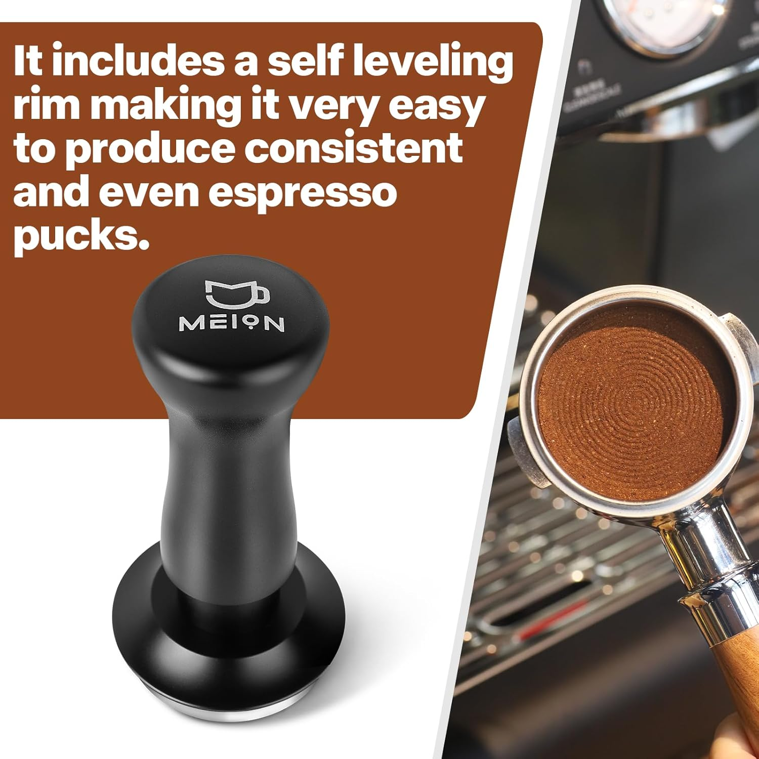 MEION Espresso Tamper 53.3Mm Coffee Tamper, Calibrated Dual Spring Loaded Barista Tamper with Stainless Steel Base, Comes with Aluminum Storage Pad (53.3MM, Black)