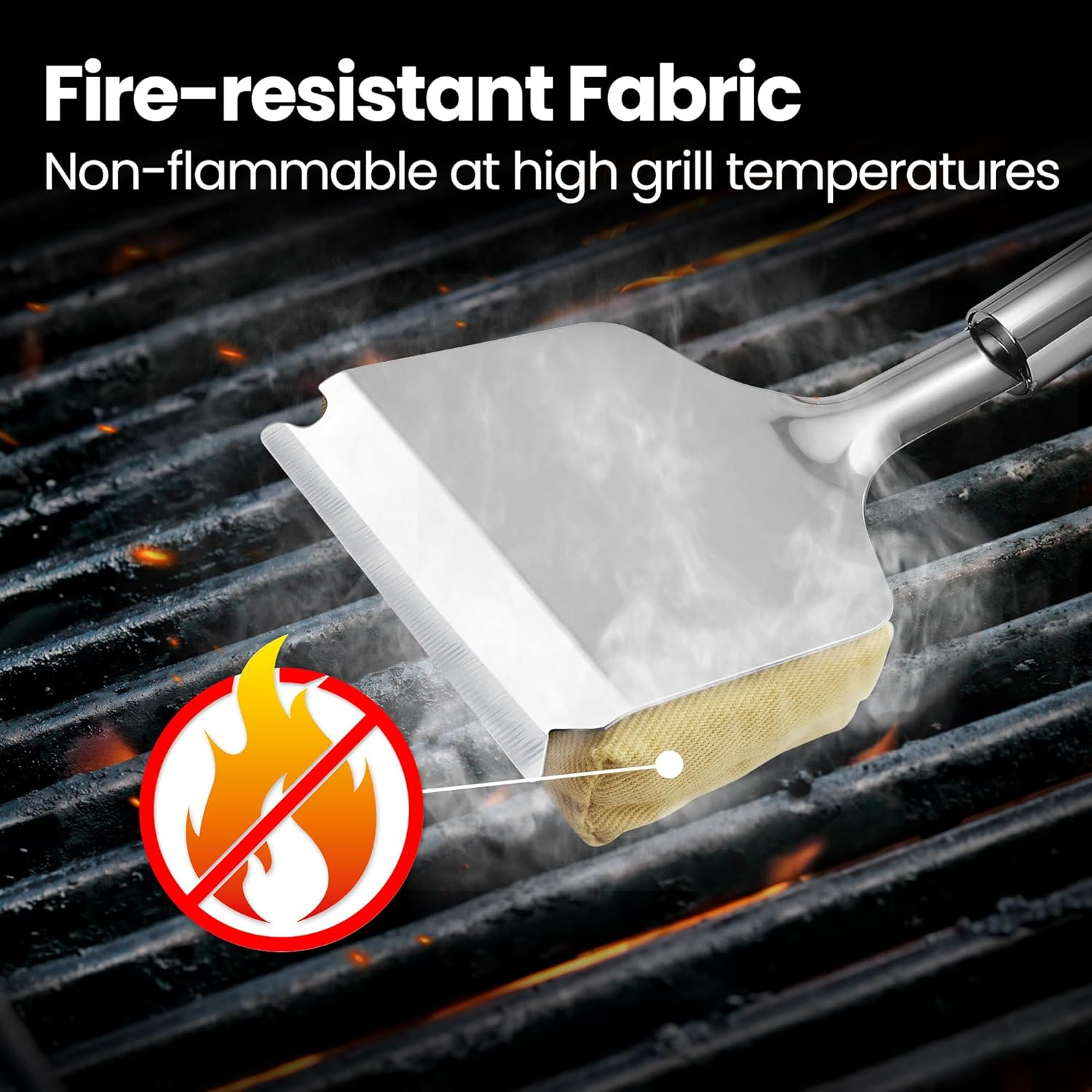 Stainless Steel BBQ Grill Brush Cleaning Kit - Interchangeable Wire Brush & Griddle Scraper with Fire-Resistant Sponge, Dishwasher Safe Grill Cleaner, BBQ Accessories, Griddle Cleaning Kit