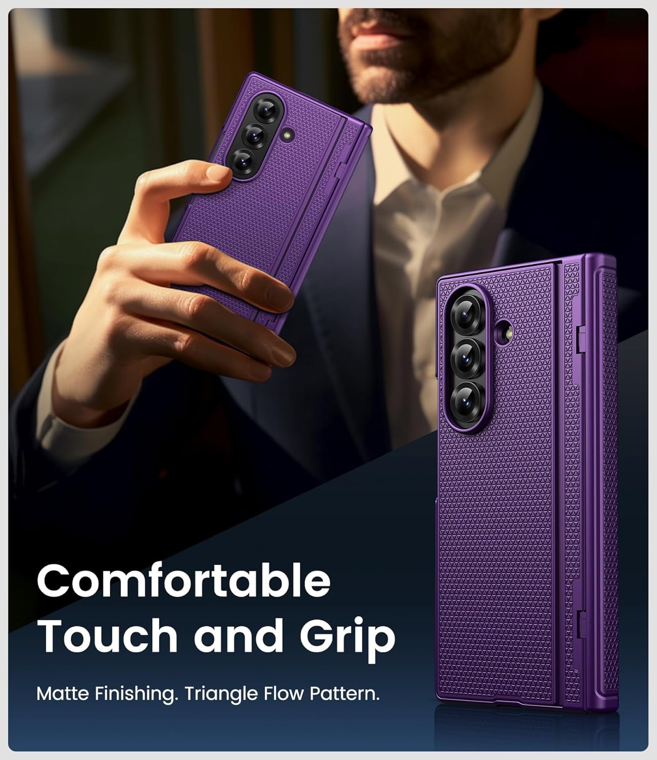 For Samsung Galaxy Z Fold 7 Slim Case with Stand, Glass Screen Protector, Full Hinge Protection, Thin & Rugged, Shockproof Protective Phone Case Cover for Samsung Galaxy Z Fold7 2025, Purple