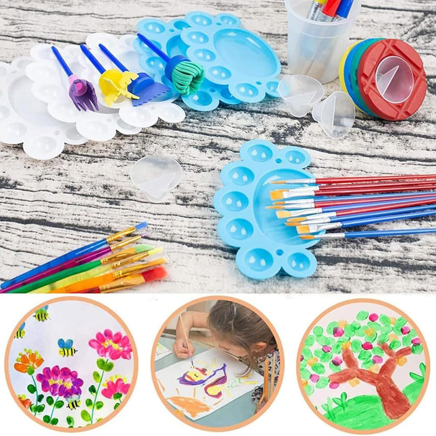 4 Pieces Assorted Colored Children'S Paintbrushes Spill Proof Paint Cups and Paint Brushes For