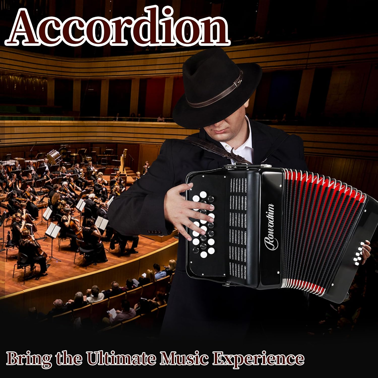 Accordion - 22 Keys 8 Bass, Lightweight Piano Accordion for Beginners, Vibrant Design for Beginners and Adults for Easy Learning (8 Bass, Black) image number 2