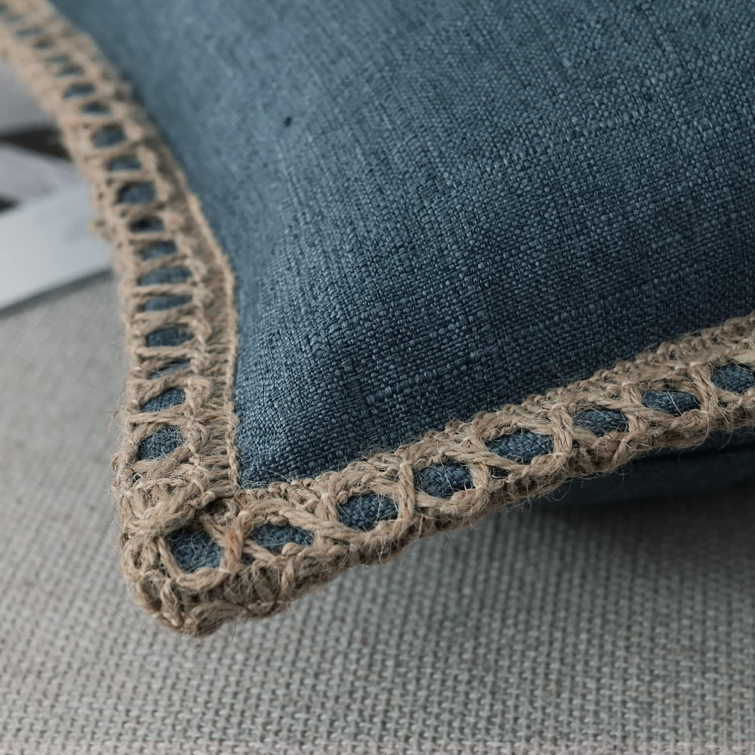 Nordeco HOME Set of 2 Throw Pillow Covers - Burlap Linen Trimmed Tailored Edges Decorative Cushion Covers for Bed Home Decoration, 20 X 20 image number 2