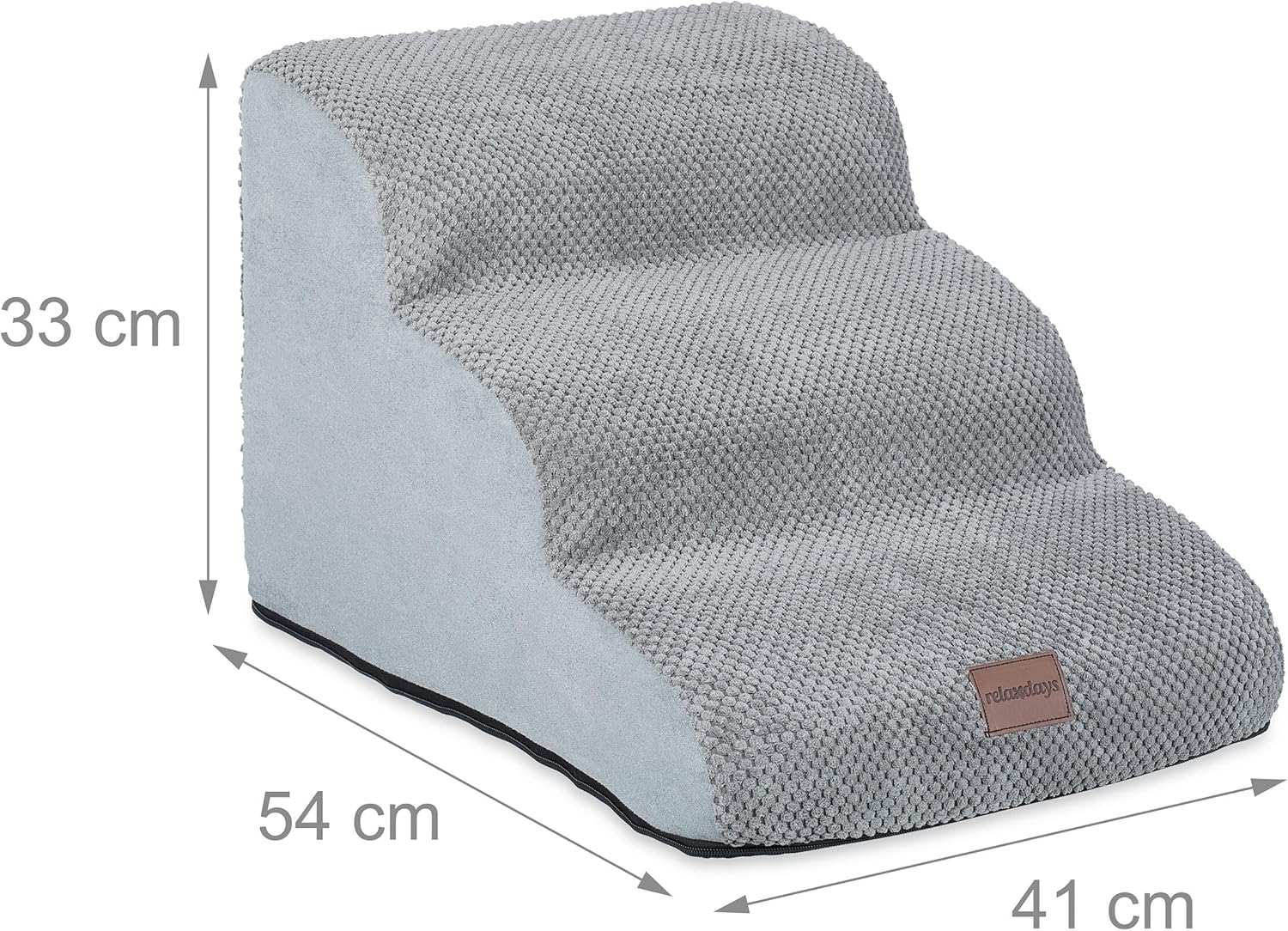 Relaxdays Dog Stairs 3 Steps for Dogs & Cats, HBT: 33 X 41 X 54 Cm, Soft Pet Stairs, Bed and Couch, Grey image number 6