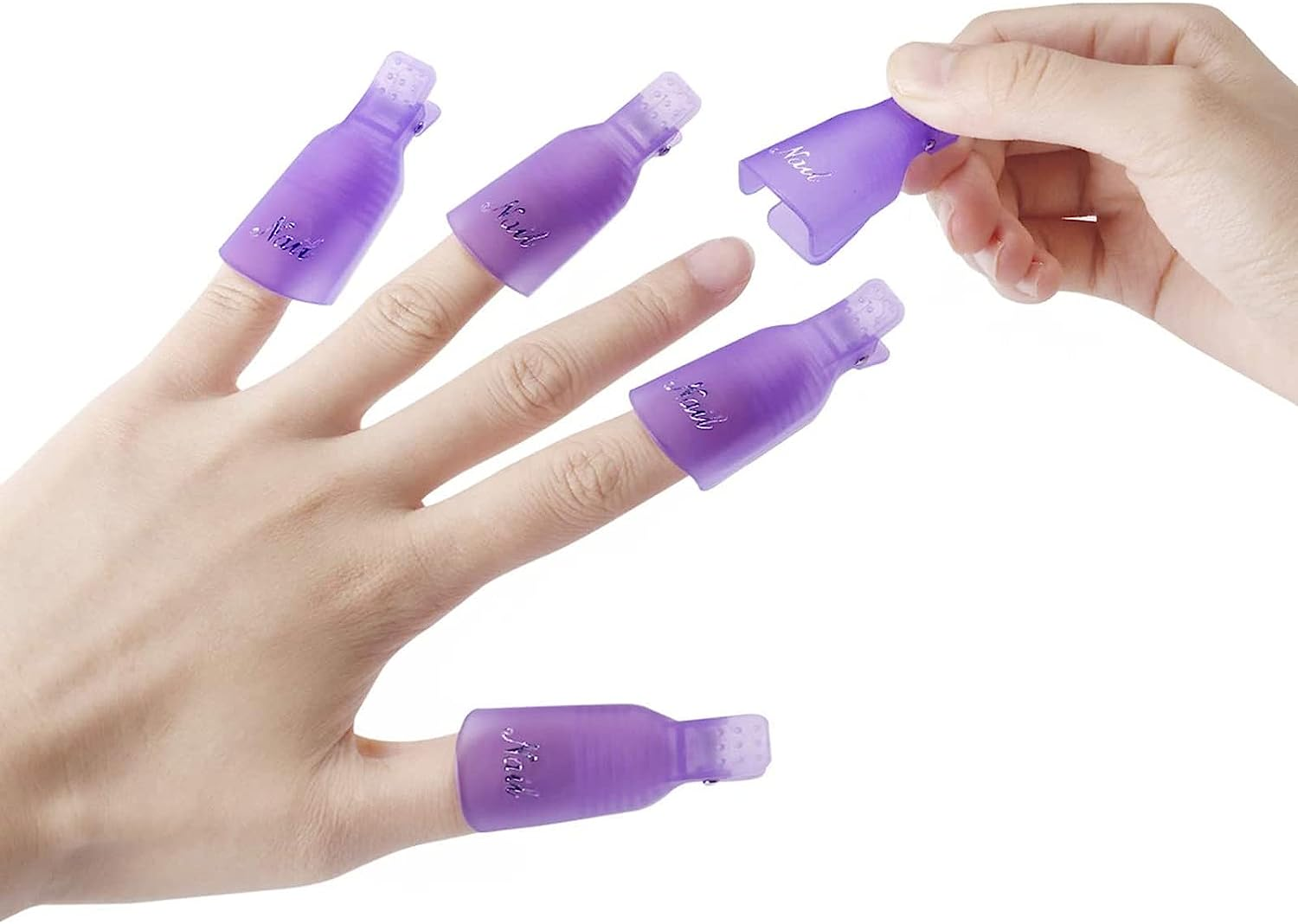 TAVVKE Nail Polish Remover Clips Set, Nails Art Gel Cap Soak off Clip UV Manicure Acrylic Nails Wrap Tool 10 Pcs (Purple) - Pink image number 5