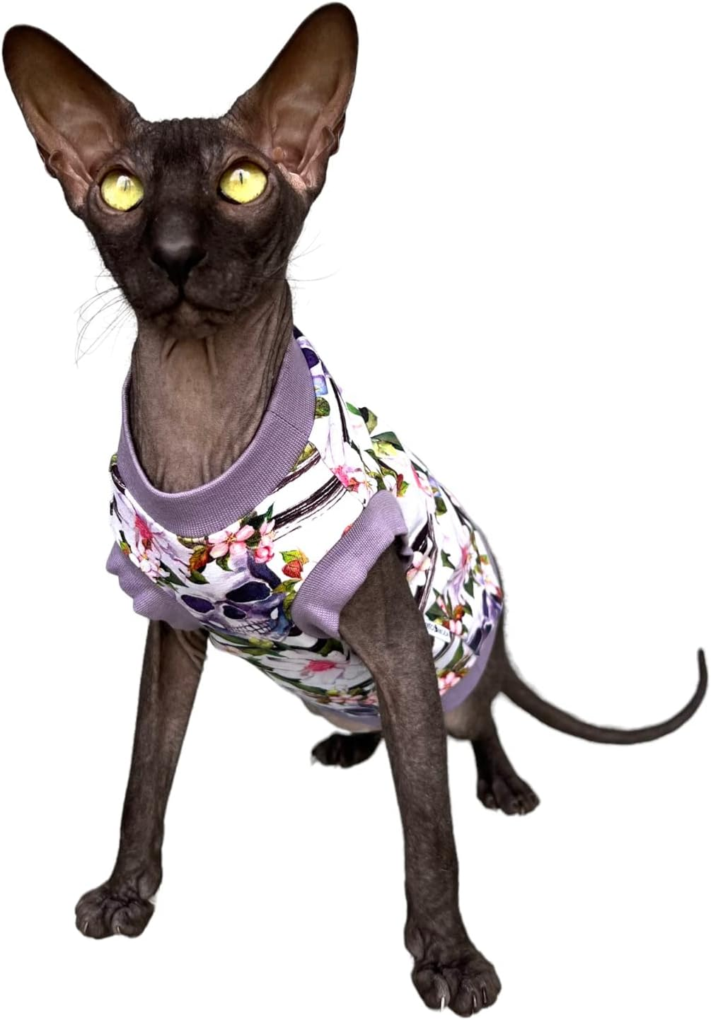 Kotomoda Purple Skull Cat T-Shirt for Sphynx and Naked Cats (Small) image number 5