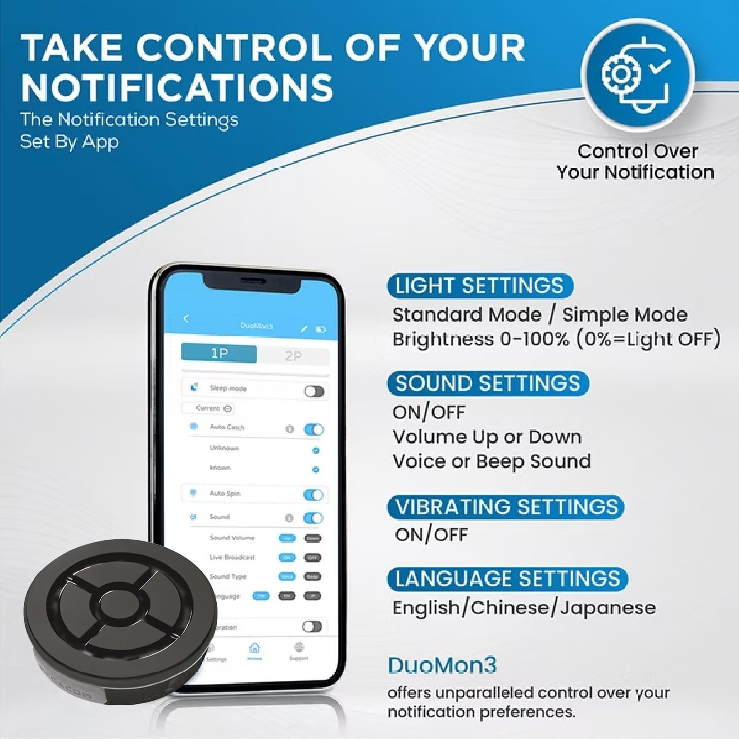 Megacom Duomon3 1P/2P Auto Catcher, Rechargeable Pocket Auto Collecting Device with Adjustable Lights, Sound Notifications and One Touch Reconnect - Black (Standard Version) image number 4