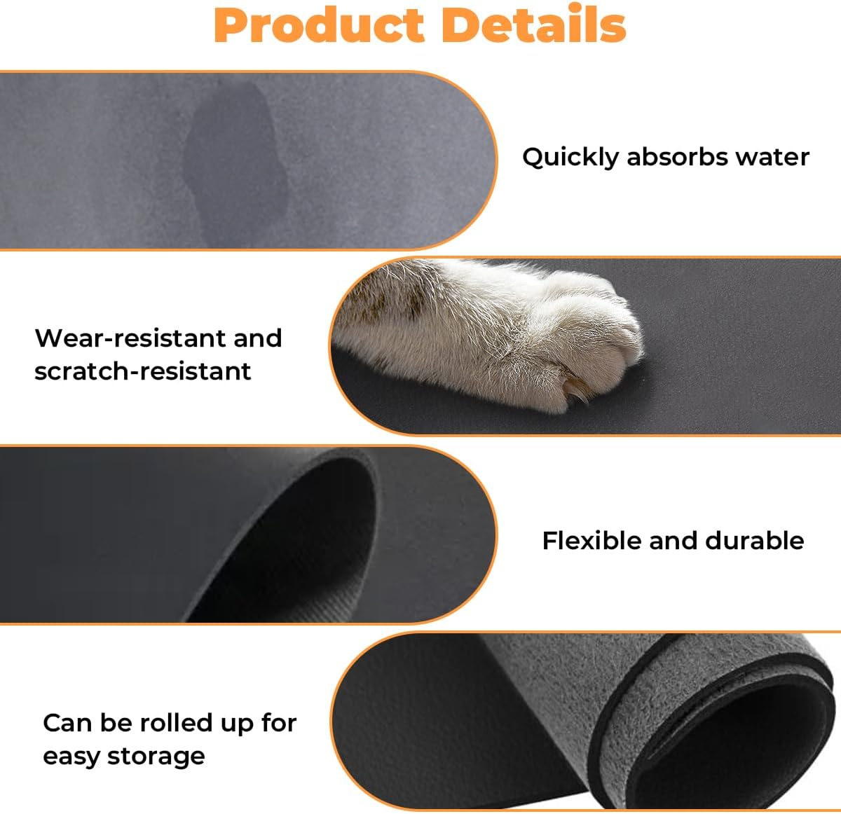 Cat Food Mat, 30 X 50 Cm, Non-Slip Feeding Bowl Mat for Pets, Absorbent Quick-Drying Feeding Mats, Non-Slip Dog Bowl Mat, for Cats and Dogs Mat, Cat Bowl image number 6