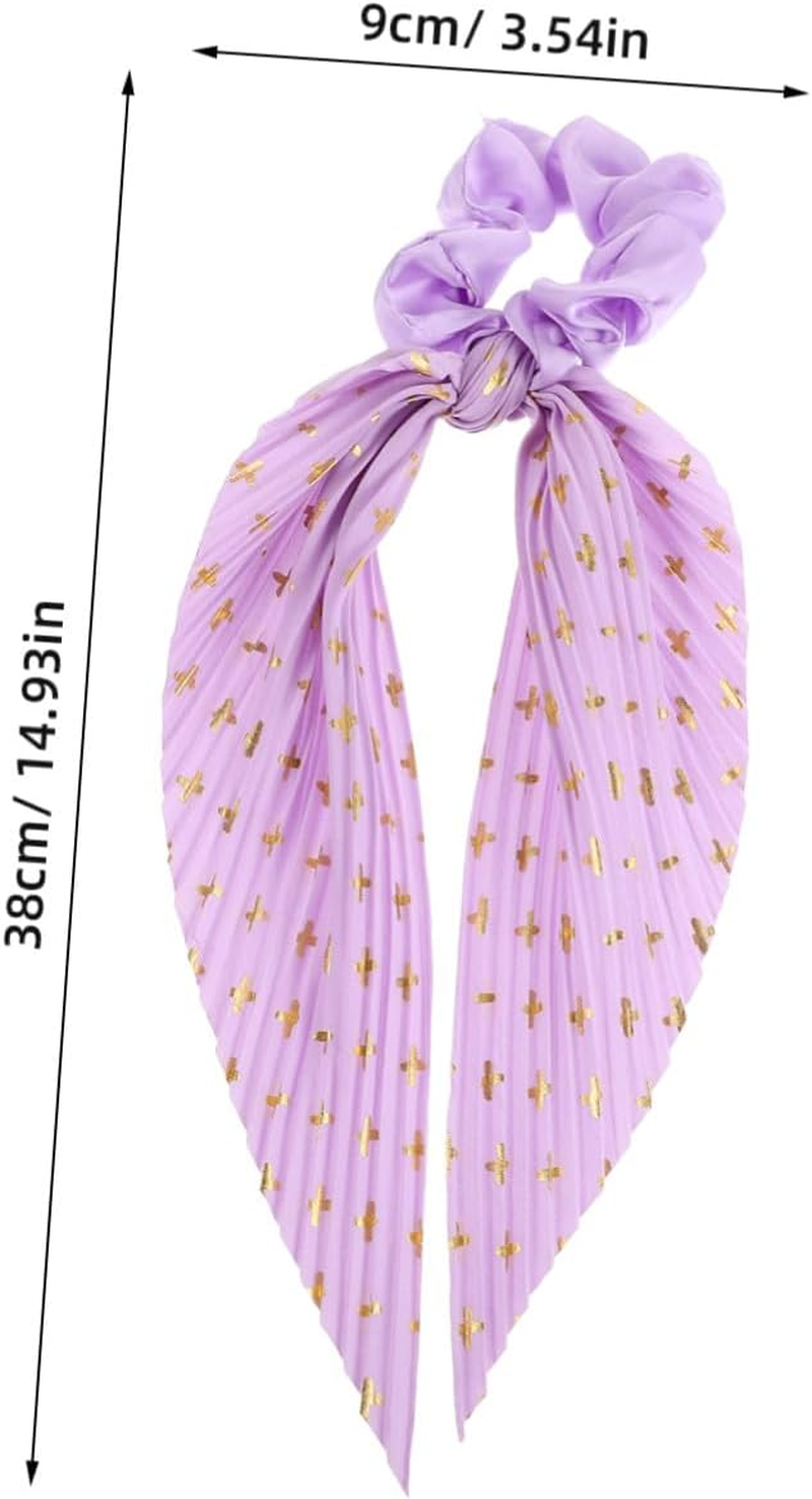 MERRYHAPY 6Pcs Floral Ribbon Scrunchies Soft Fabric Hair Ties with Crinkle Design for Women Elastic Ponytail Holders Comfortable Hair Bands for Casual and Dressy Styles image number 3