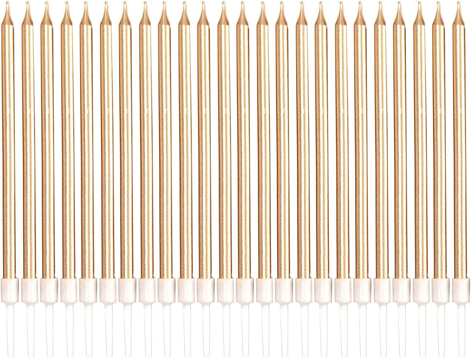 24 Pack Birthday Candles Long Thin Metallic Candle Sticks with Holders, Champagne Gold Cake Decorations for Birthday Party Damaill image number 3