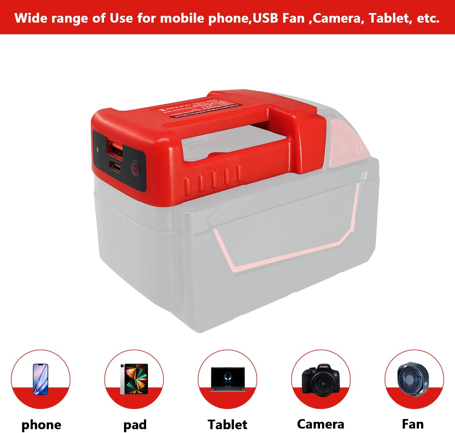 2 Packs USB Charger Adapter for Milwaukee M18 18V Lithium Ion Battery with USB & Type-C Fast Charging Power Wheel Adapter USB Charger (Adapters Only) image number 2