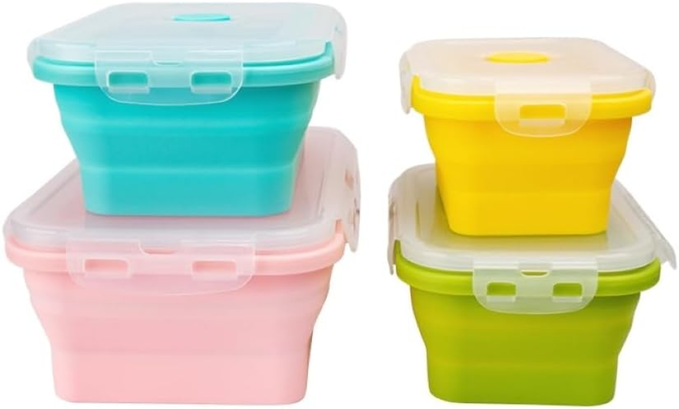 Pack of 4, Collapsible Food Supplement Box, Collapsible Silicone Food Storage Container with Clip-On Lid, Stackable, Space Saving, Dishwasher Safe, BPA Free image number 2