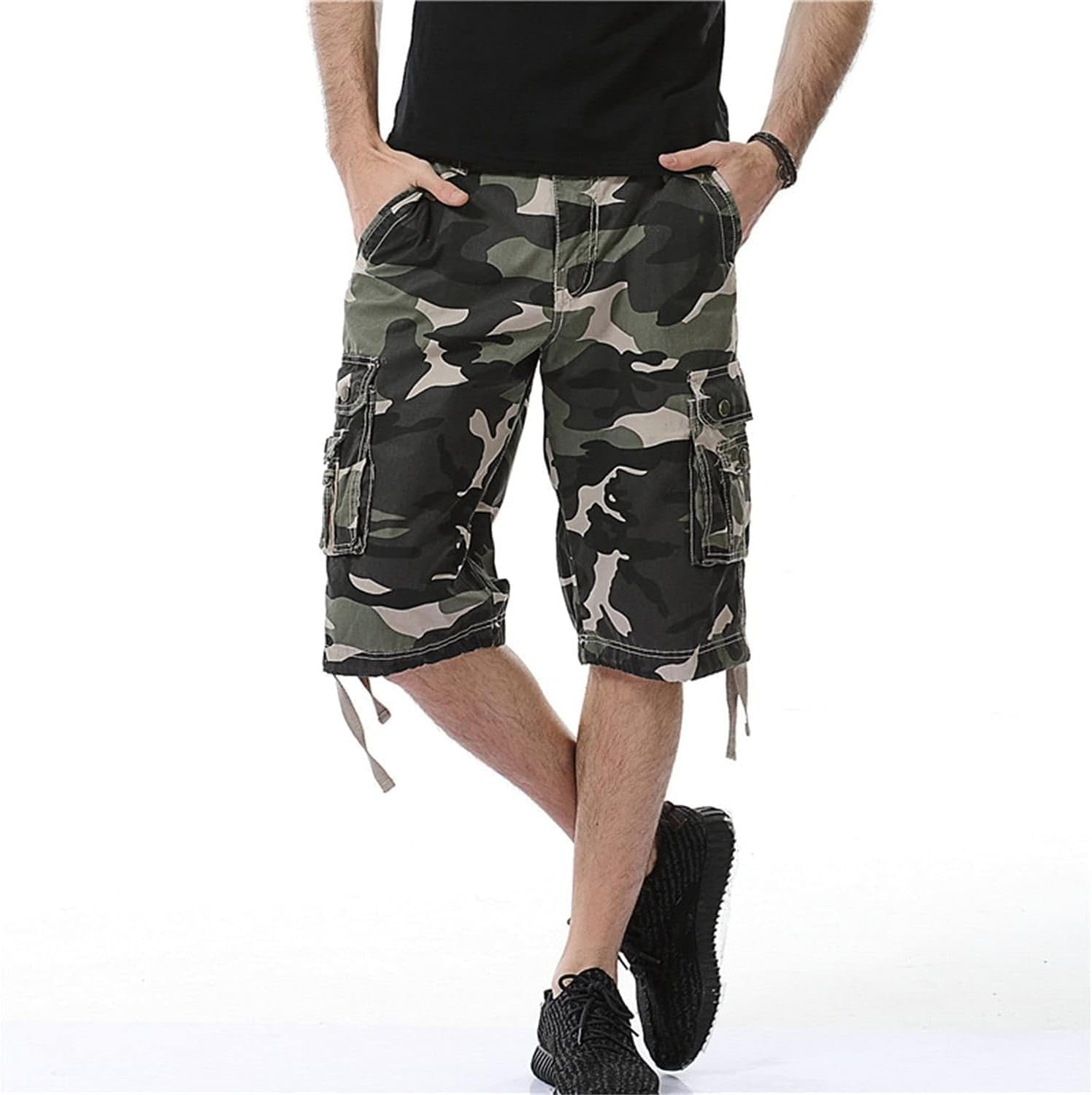 Jeshifangjiusu Mens Lightweight Multi-Pocket Cargo Shorts Casual Cotton Camouflage Camo Short Outdoor Camo Shorts, Light Green B1, 31W image number 3