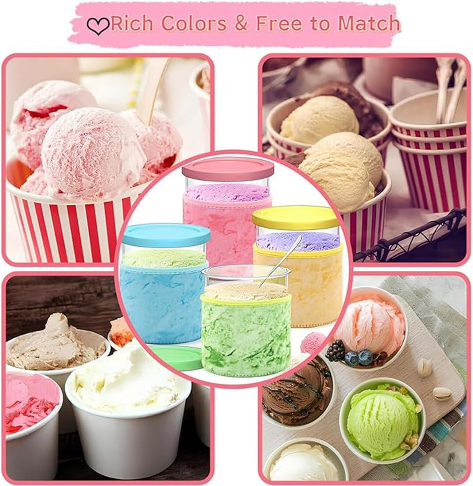 4 PCS Ice Cream Neoprene Sleeve, Reusable Insulated Sleeves Ninja Creami Accessories, for Ninja Creami Pints,Compatible with NC301 NC300 NC299AMZ Series Ice Cream Maker Containers image number 4