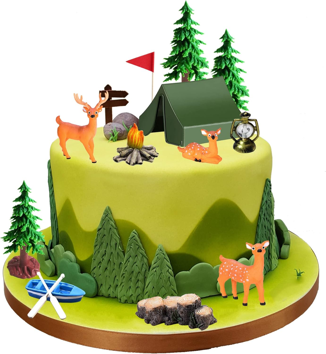 15PCS Camping Cake Decorations - Camping Cake Toppers Fireside Camp Decor Set for Kids Camper Camping Fans' Birthday Party Cake Decors image number 4