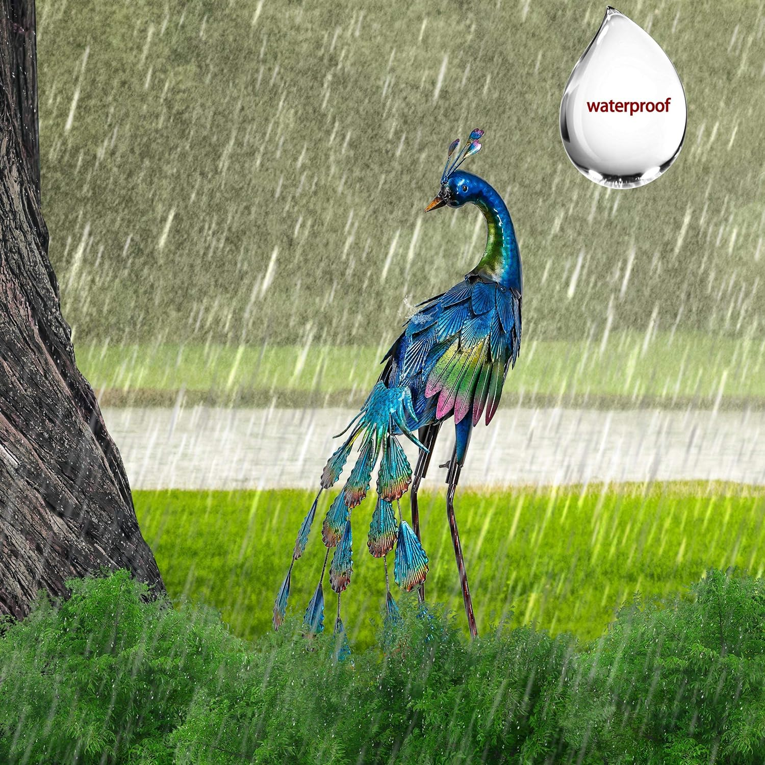 TERESA'S COLLECTIONS Yard Decor 3D Peacock Outdoor Statues, 22.4 Inch Metal Garden Sculptures Lawn Ornaments Yard Art for outside Backyard Porch Patio Pond Pool Indoor Home Decorations image number 3