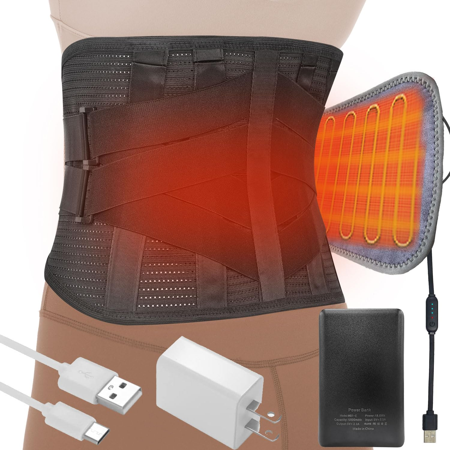 Heated Back Brace for Lower Back Pain Relief Women Men; Cordless Heating Waist Belt Wrap Operated by Rechargeable Battery; Far Infrared Heat Therapy for Herniated Disc, Sciatica, Scoliosis (Black, M) image number 4