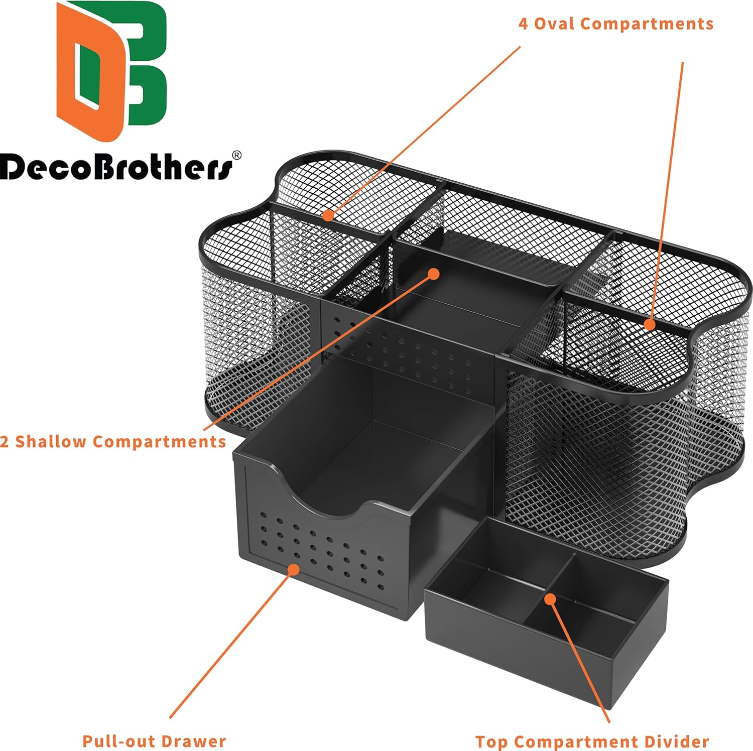 Deco Brothers Mesh Desk Organiser Pen Holder Office Caddy Storage, Black - Silver image number 6