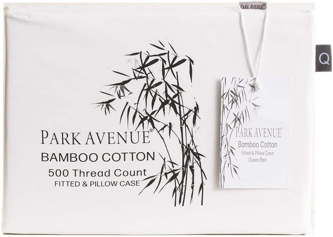 Park Avenue 500 Thread Count Bamboo Cotton Fitted Sheet and Pillowcase Set, Single, White image number 4