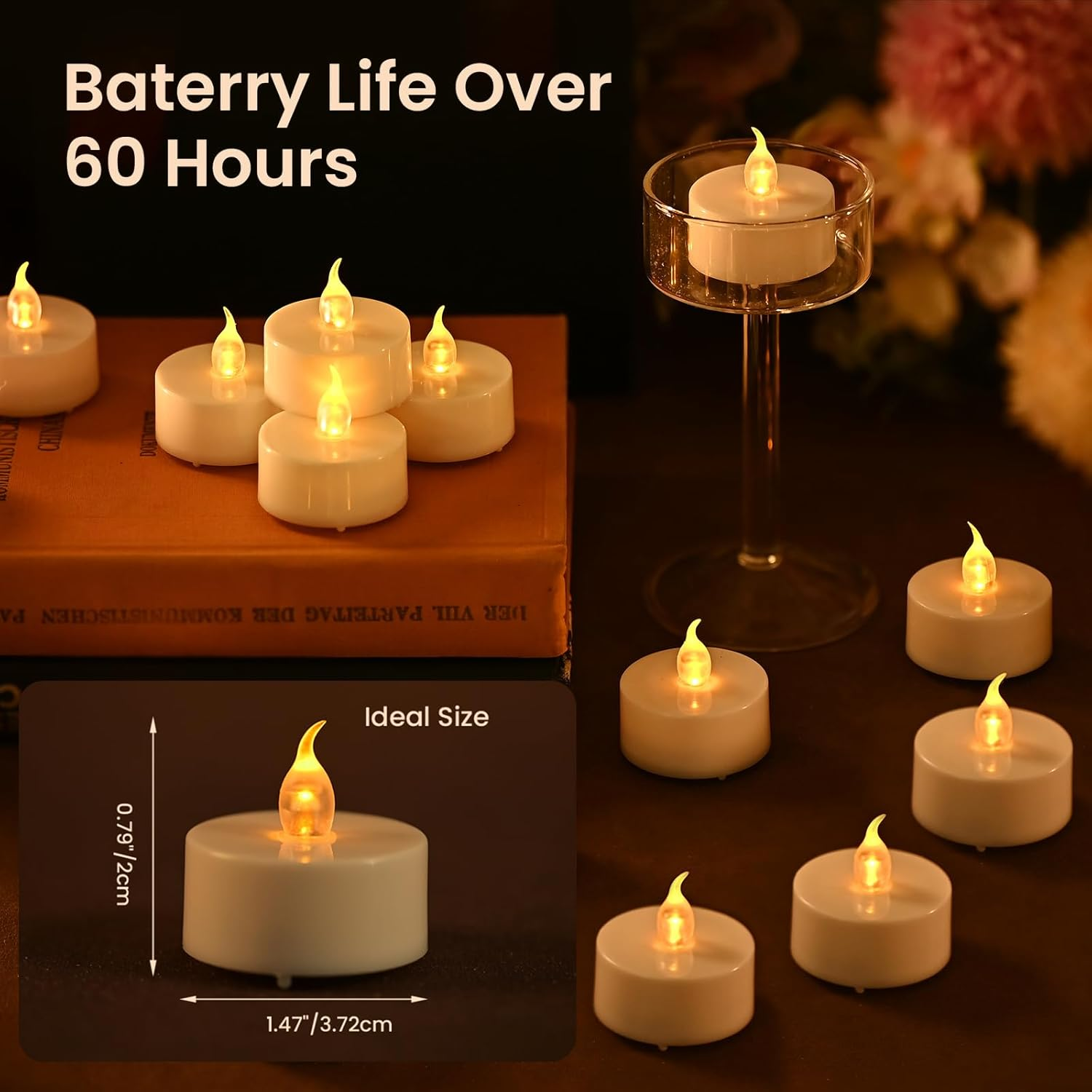24 PCS LED Tea Lights with Timer, Remote Control, Flameless LED Candles, Electric Flickering Battery-Operated Tealights for Home, Room, Table, Halloween, Christmas Decoration image number 6