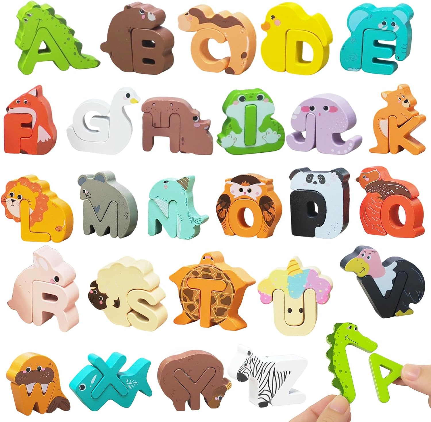 52 Pieces Matching Game, Alphabet Animal Puzzles for Toddlers, Montessori Sorting Blocks Board ABC Peg Puzzles for Kids Ages 3-5, Preschool Learning Activities Toys image number 3