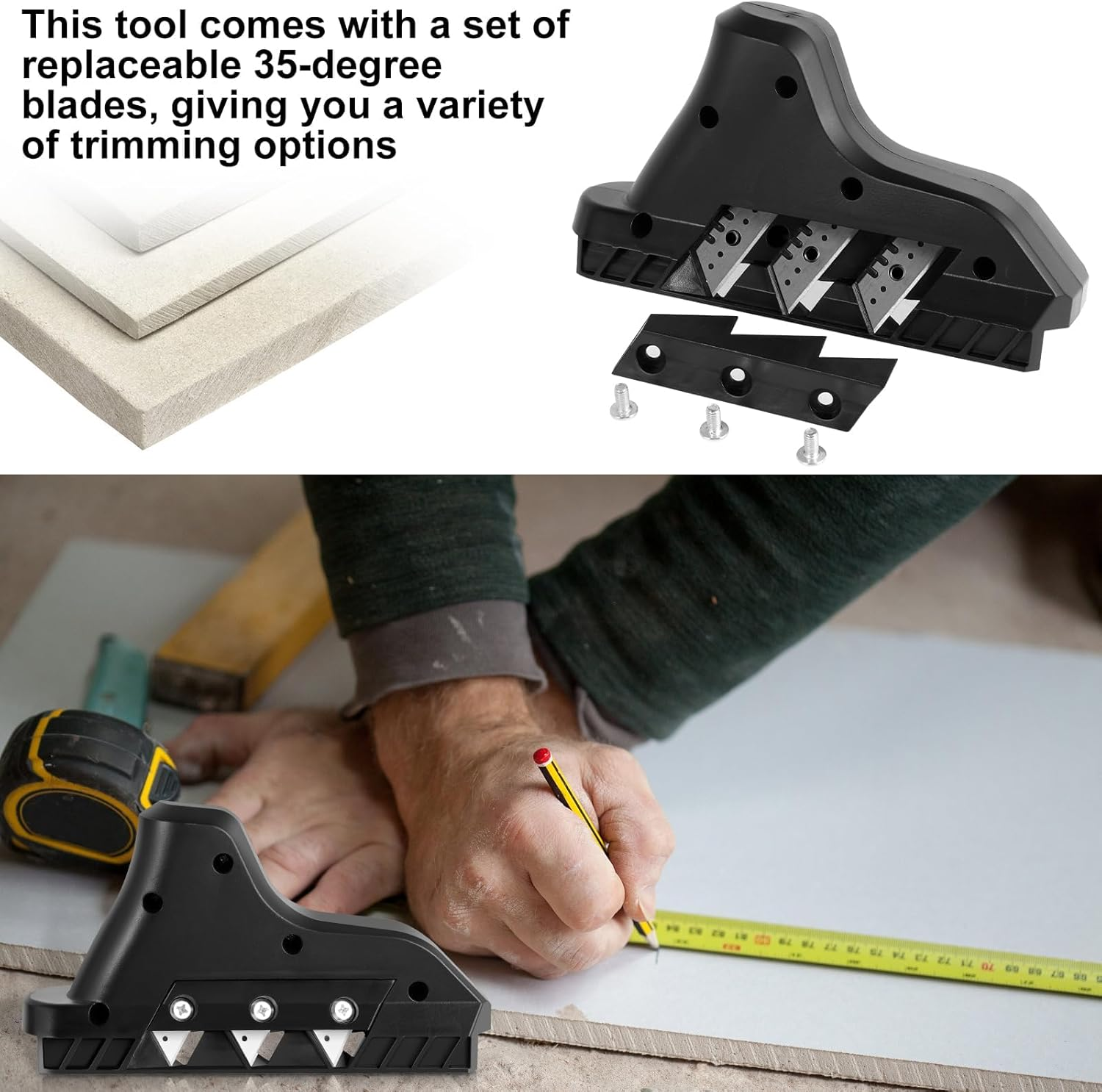 Plasterboard Fast Cutter Plasterboard Edger 45&deg; 60&deg; Gypsum Board Chamferer Planers Drywall Hand Cutting Tool with 10 Replacement Blades Storage Box