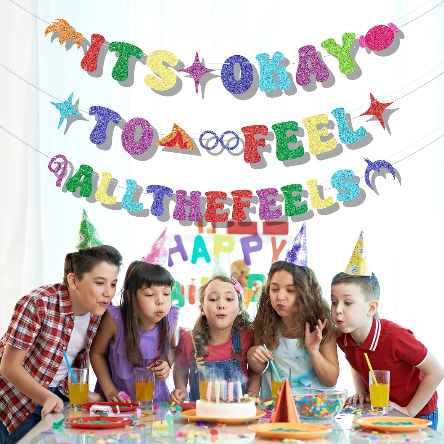 It'S Okay to Feel All the Feels Banner, Pre-String Colourful inside Birthday Party Decorations Banner Cute Feelings Theme Hanging Banner for Fireplace Mantel Wall Decorations image number 3