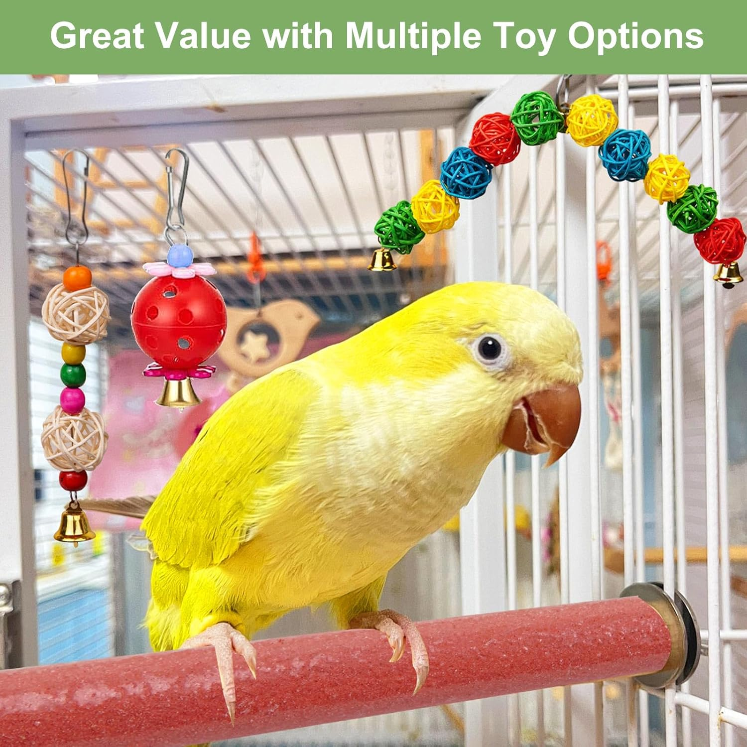 Bird Toys for Parrots, Colorful Budgie Toys Parrot Toys with Bird Perch, Swings, and Chews, Small Bird Cage Accessories for Conures, Parakeets, Lovebirds, Great for Daily Play or Gift (13 Pcs)