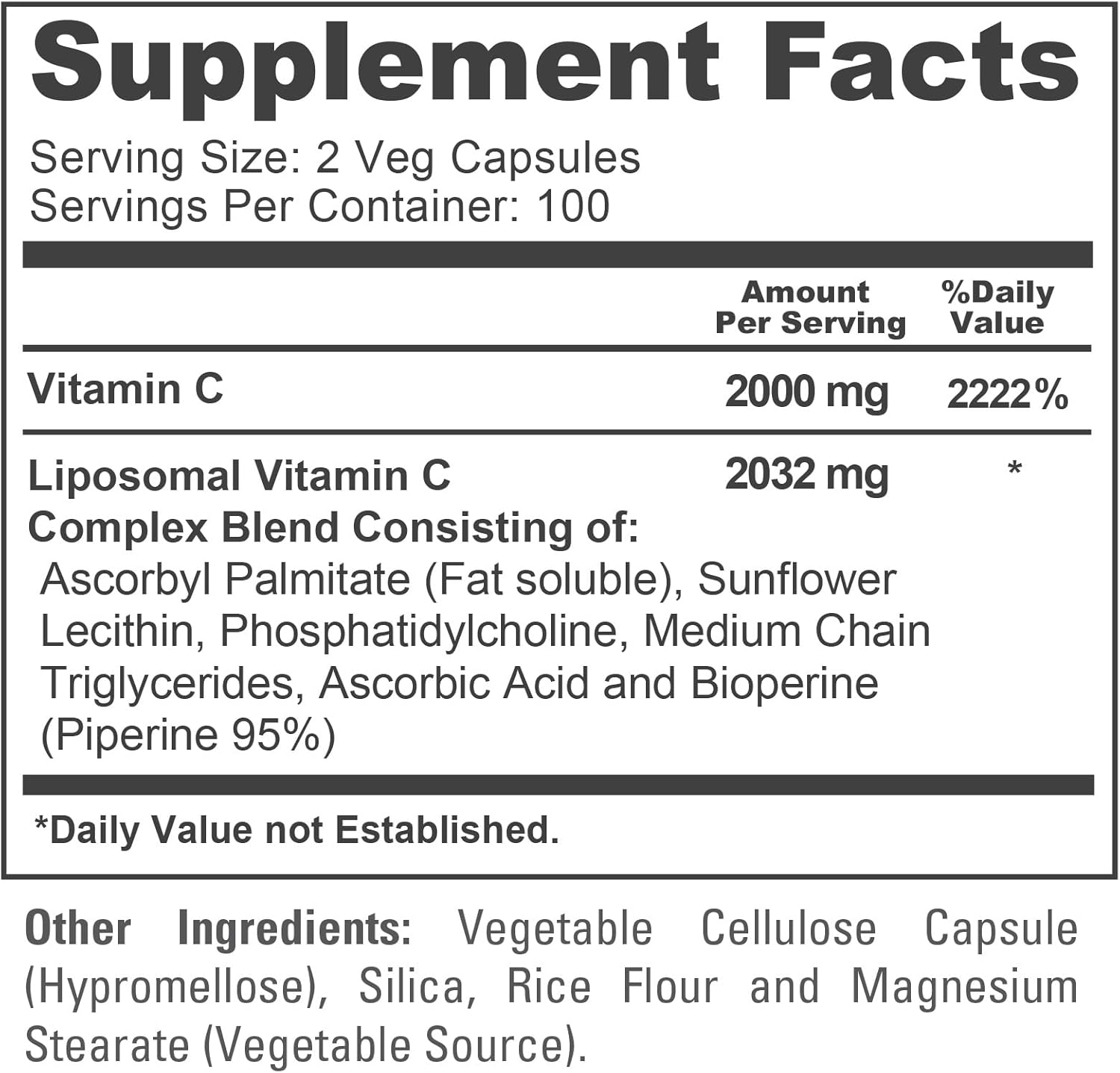 Liposomal Vitamin C 2032Mg - 200 Veggie Capsules with Bioperine - High Absorption Ascorbic Acid - Supports Healthy Immune Function and Normal Antioxidant Activity.* High Dose Fat Soluble Supplement image number 6