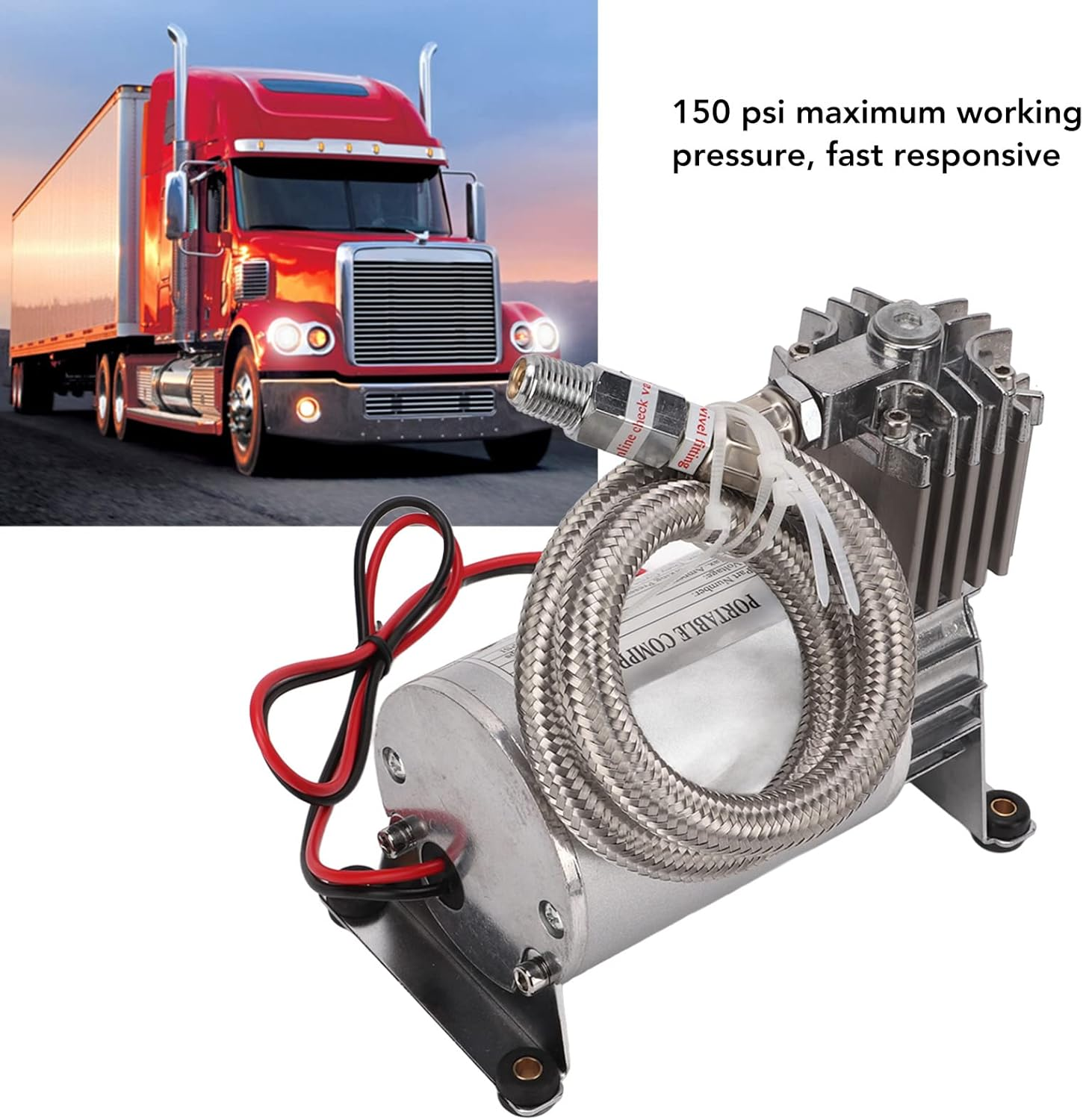 High Strength Air Compressor 20A 150 PSI Metal Universal for 12V Vehicles, Yacht Boats,Modification O and Video in Car image number 4