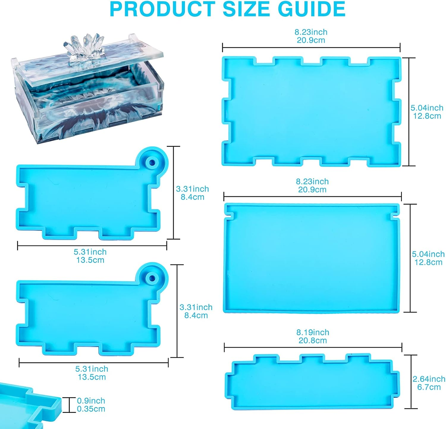 Resin Rectangle Box Mold, Epoxy Resin Silicone Large Storage Container with Lid Set Mould for Casting, Perfect for Dominoes Coffee Pod Jewelry Napkin Candy Cosmetics Trinket Crafts DIY Organizer image number 4