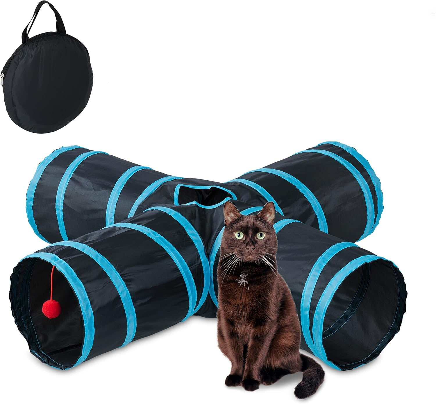 Relaxdays Cat Tunnel, Foldable Cat Tube, HBT: 25 X 92 X 92 Cm, Play Tunnel, Cat Accessories, with 4 Ways, Nylon, Colourful image number 5