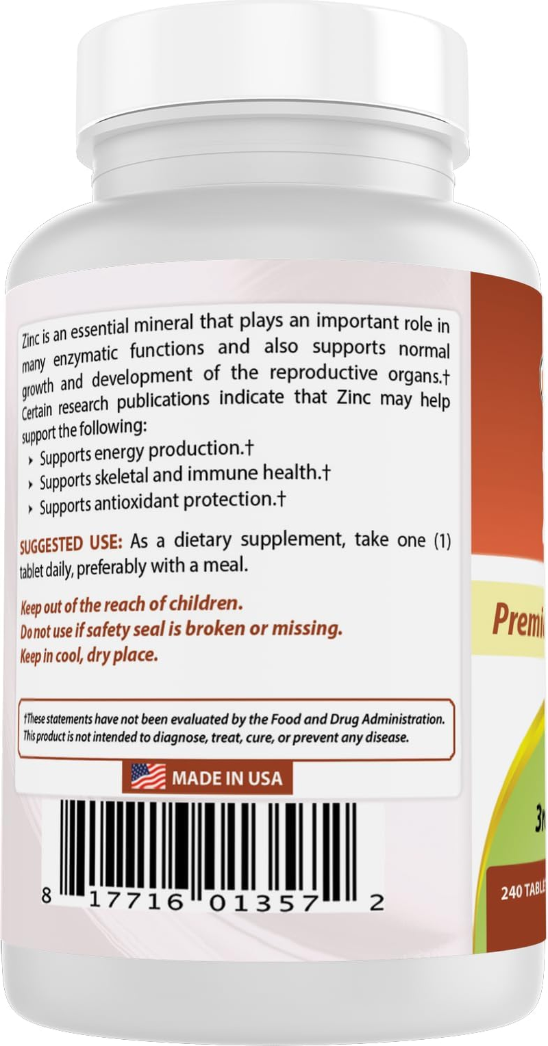 Best Naturals Zinc Supplement as Zinc Gluconate 50Mg 240 Tablets - Immune Support image number 6