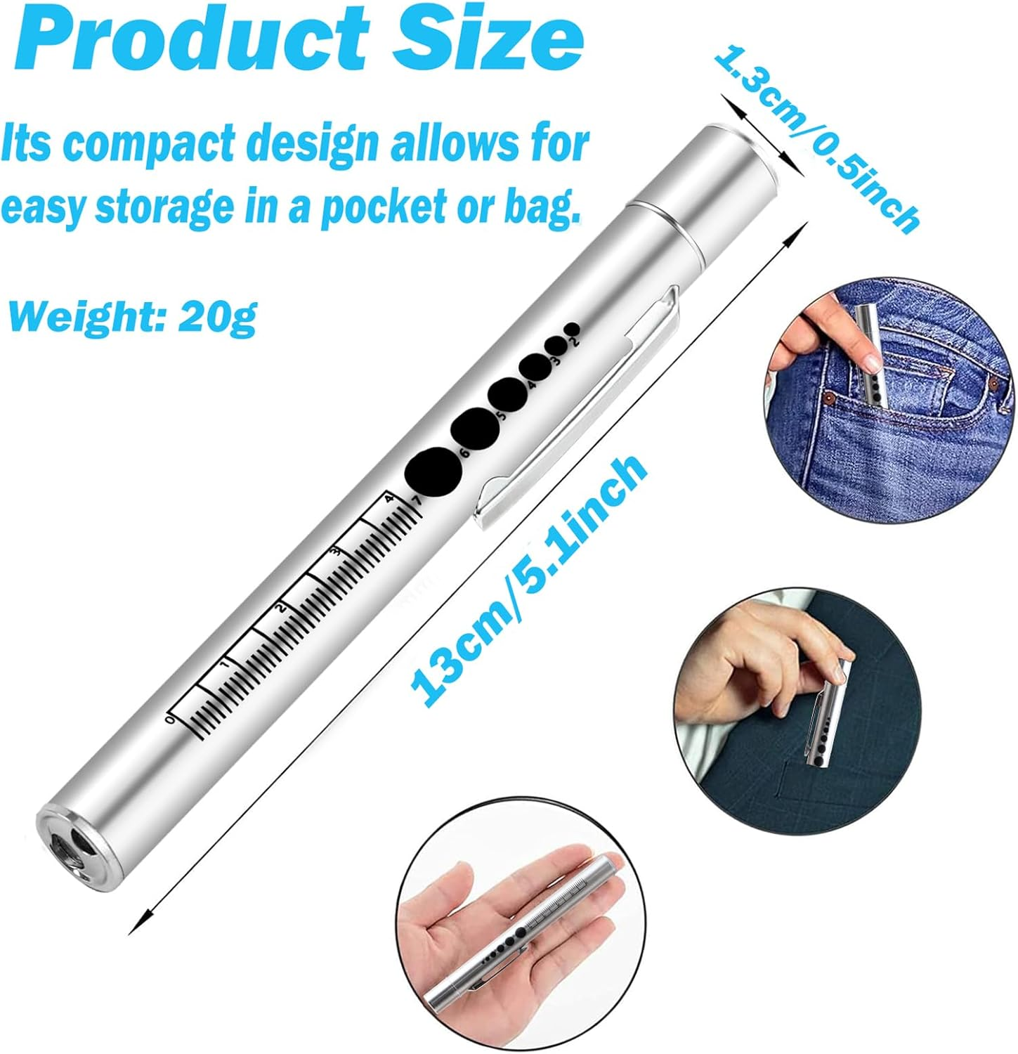 YUENTOEN 2Pcs LED Torch, Pen Light, USB Rechargeable LED Pocket Pen Light Flashlight for Home and Outdoor Activities (Silver+Black) ﻿ image number 6