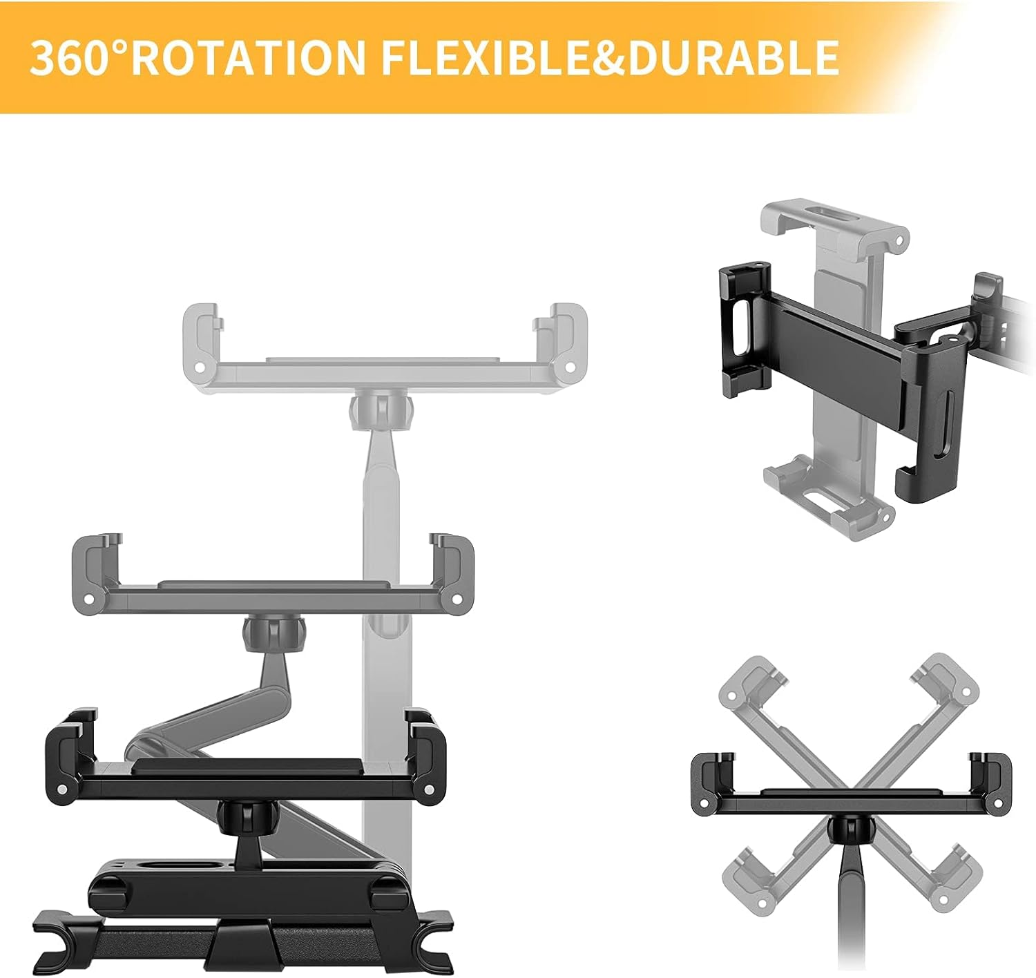 Car Headrest Tablet Mount, Tablet Ipad Holder for Car Universal 360&deg; Rotating Adjustable, Stretchable Car Back Seat Stand Cradle for 4.7~12.9 Inch Tablets, Smartphone, Ipad, Iphone, Samsung, Switch image number 1