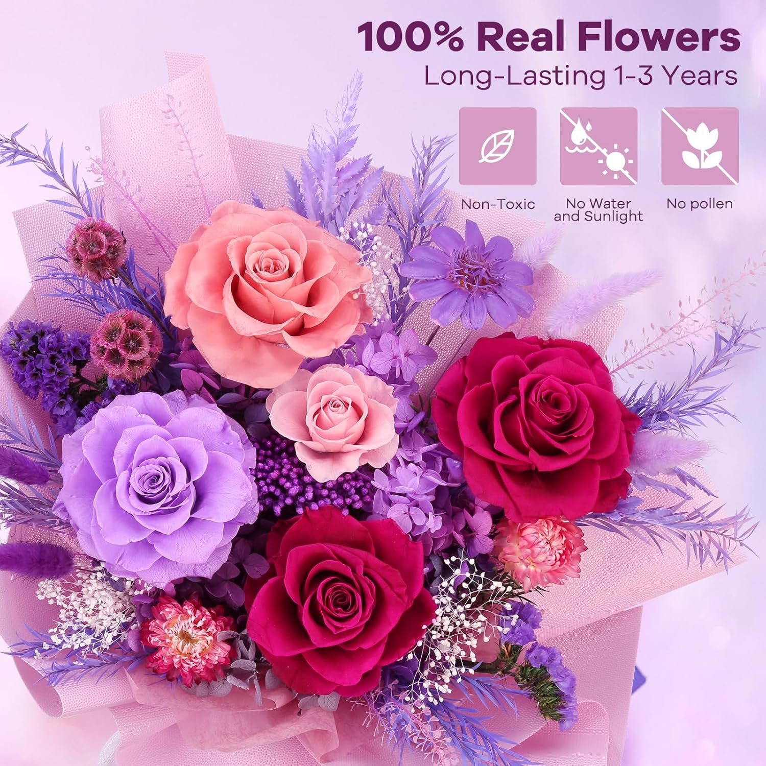 Bloom&rsquo;S Diary Preserved Purple Flowers Bouquet, Flowers for Delivery Prime, Birthday Gifts, Women, Wife, Her (Purple) image number 4