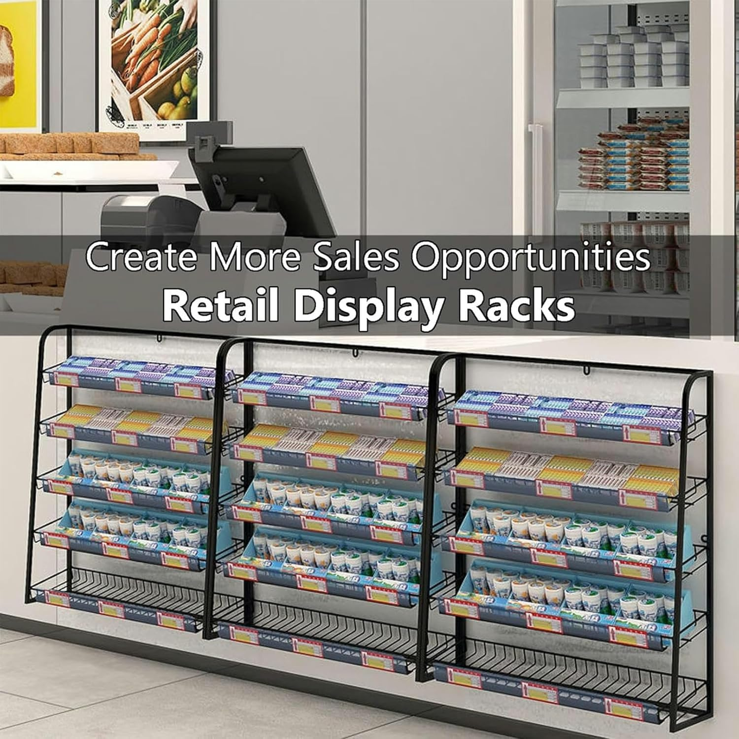 Snack Storage Rack Storage Baskets， Candy Display Rack(Black,50X15X67Cm) image number 5