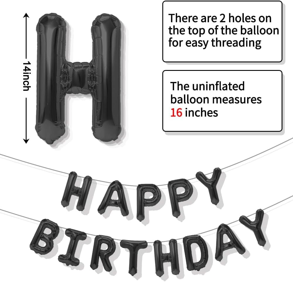 Black Happy Birthday Banner Happybirthday Balloon Happybirthday Signblack Balloons Happybirthday Backdrop Birthday Party Decorations Birthday Decor Birthday Decorations for Men-Black image number 6