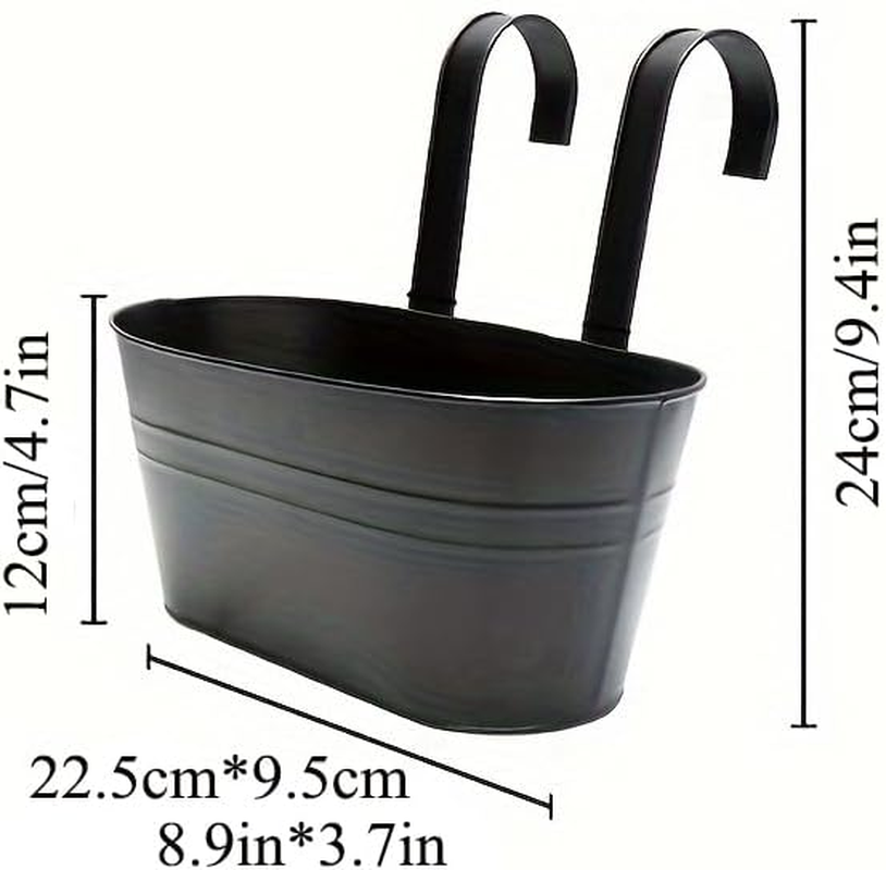 Hanging Metal Flower Pots with Detachable Hooks &ndash; 5 Pack Outdoor Balcony Planters with Drainage Holes for Garden, Fence, and Porch Decoration (Black) image number 5