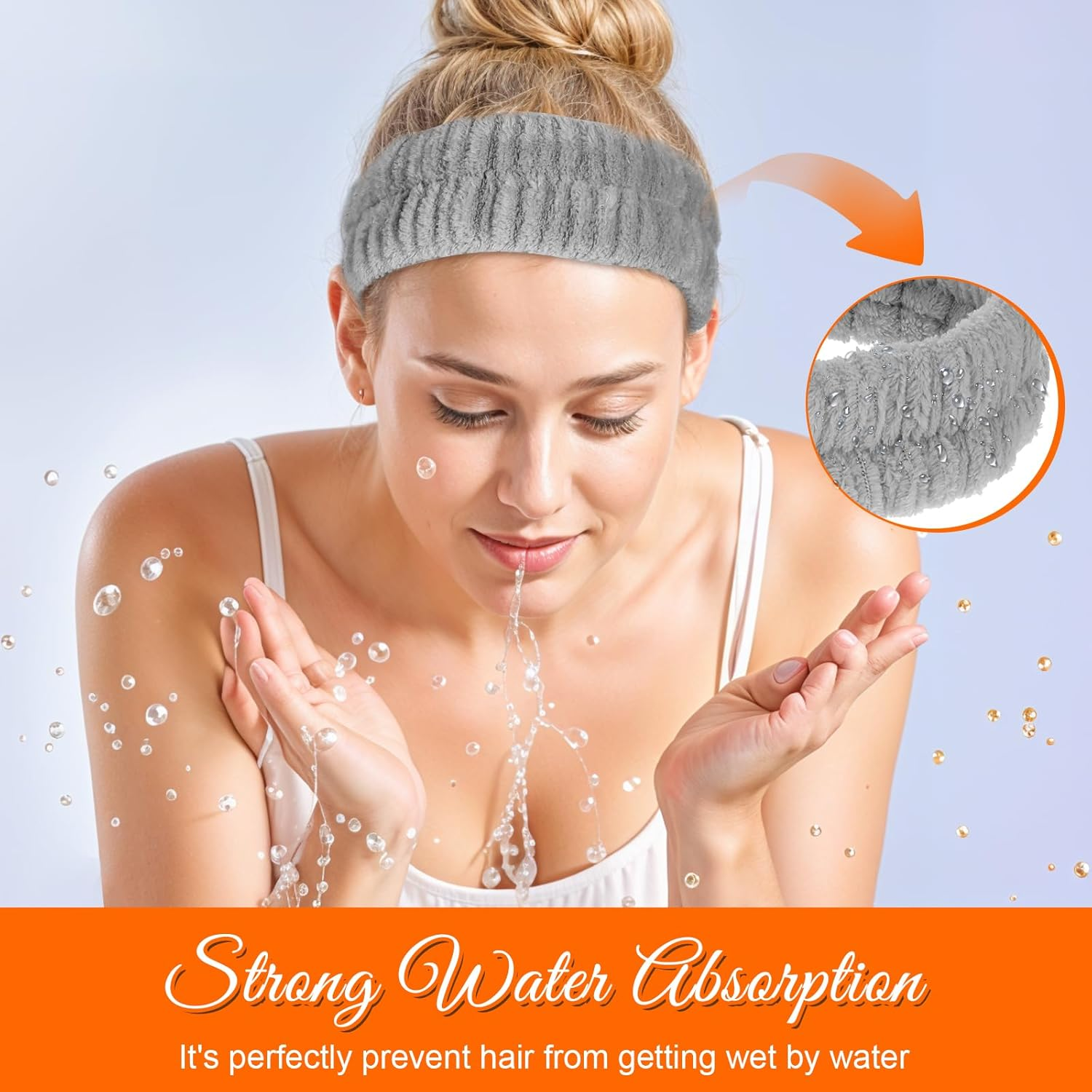 GEEHUA 2Pcs Spa Headbands, Head Bands Mens Hair Band Makeup Headband for Washing Face Absorbent Elastic Skin Care Headband Wrap for Women Yoga Sports Shower Exercise