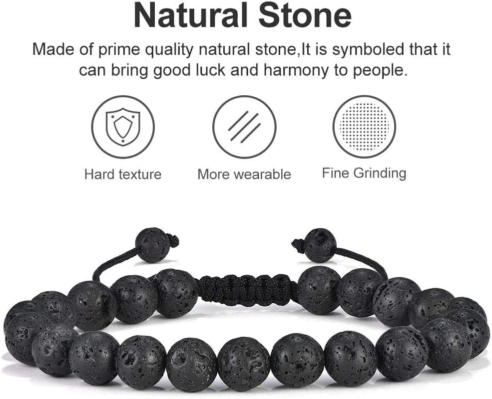 M MOOHAM Lava Rock Bracelet - 8Mm Stone Tiger Eye Bracelet Lava Rock Bracelet, Stress Relief Yoga Beads Adjustable Bracelet Anxiety Aromatherapy Essential Oil Diffuser Healing Bracelet for Men Women image number 6