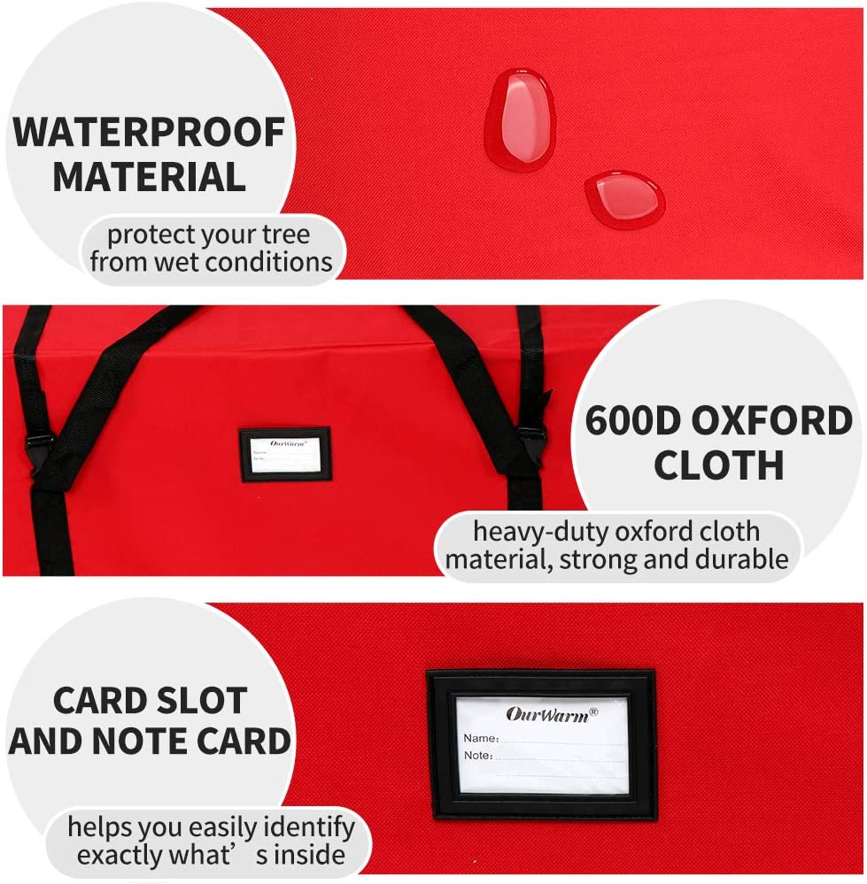 Ourwarm Christmas Tree Storage Bag Extra Large Heavy Duty Storage Containers for 8 Ft Artificial Tree 600D Oxford Xmas Holiday Tree Storage Bags with Reinforced Handles Zipper, Red 50" X 15" X 20"