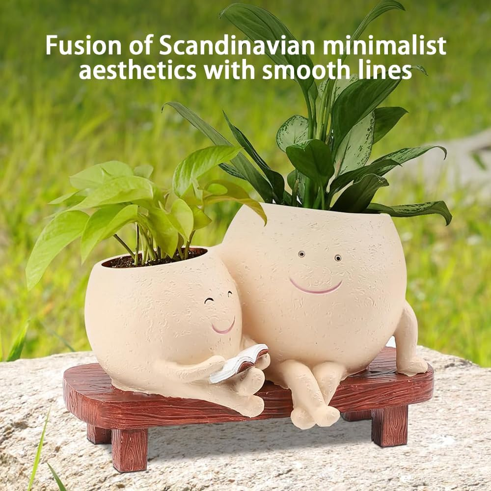 Smiley Face Planter,Cute Flower Planter,Face Planter Pots,Desk Ornament Flower Pot,Resin Flower Pot,For Mother&rsquo;S Day,Birthday,Appreciation and Christmas with Drainage Hole image number 3