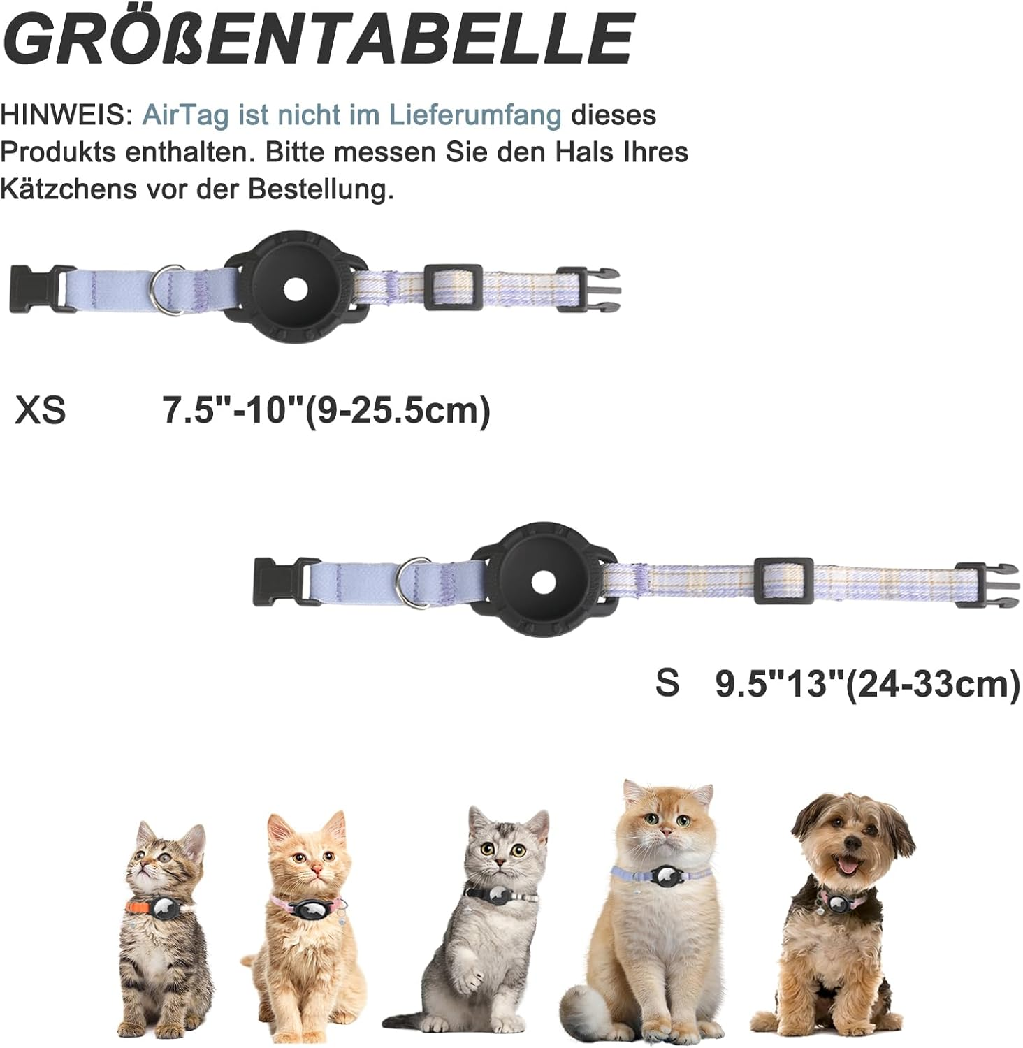 Airtag Cat Collar, Integrated GPS Collar Cat with Apple Airtag Holder, QR Code Name Plate Tracker, Cat ID Tag, Personalised Cat Collars for Kittens and Puppies (Blue, S)