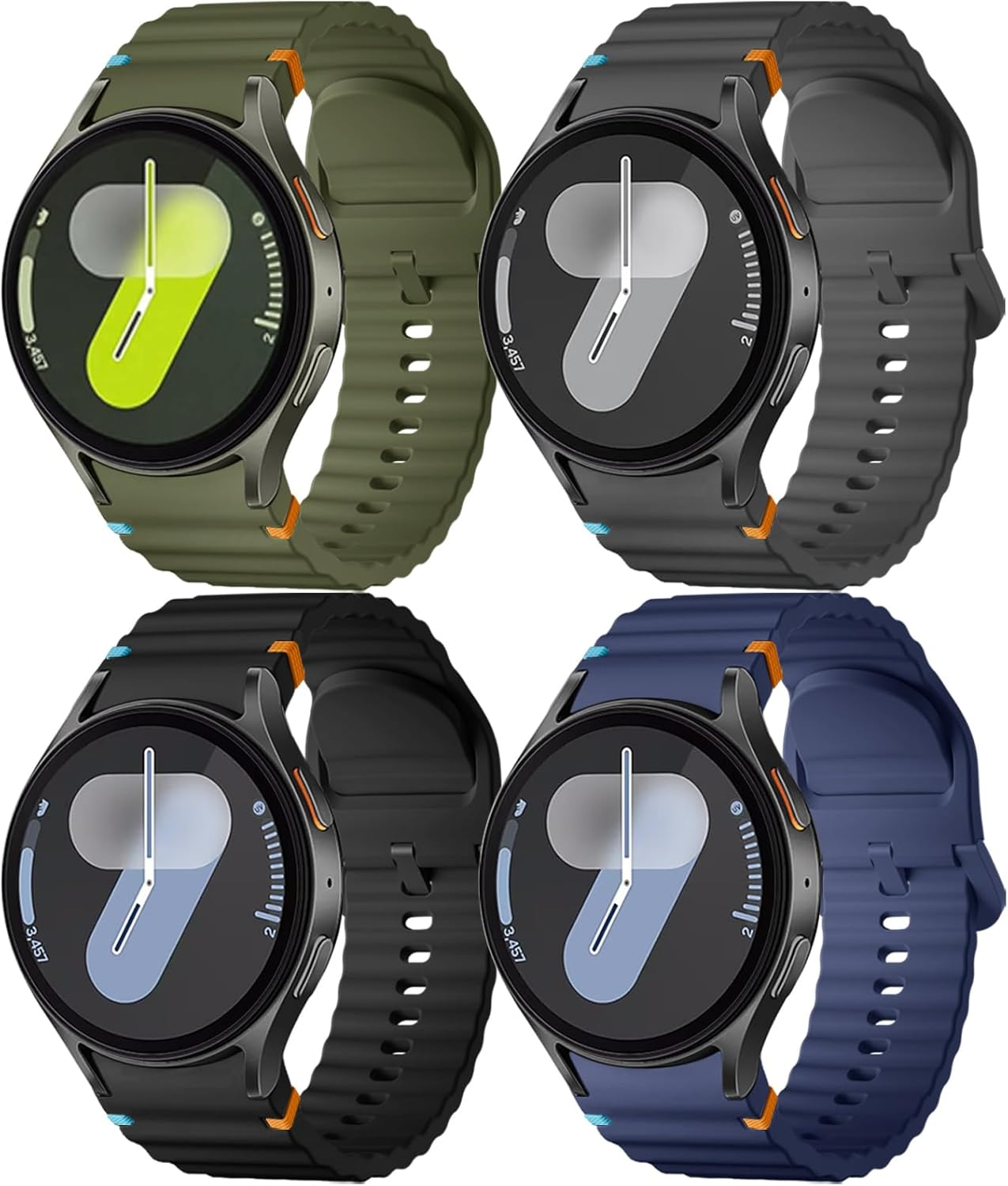 Mastten 4 Pack Sport Straps Compatible with Samsung Galaxy Watch 7 Strap - Soft Silicone Band F&uuml;r Galaxy Watch 6 5 4 Strap 40Mm 44Mm - No Gap Wave Watchband for 6 Classic / 4 Classic / 5 Pro/Fe image number 3
