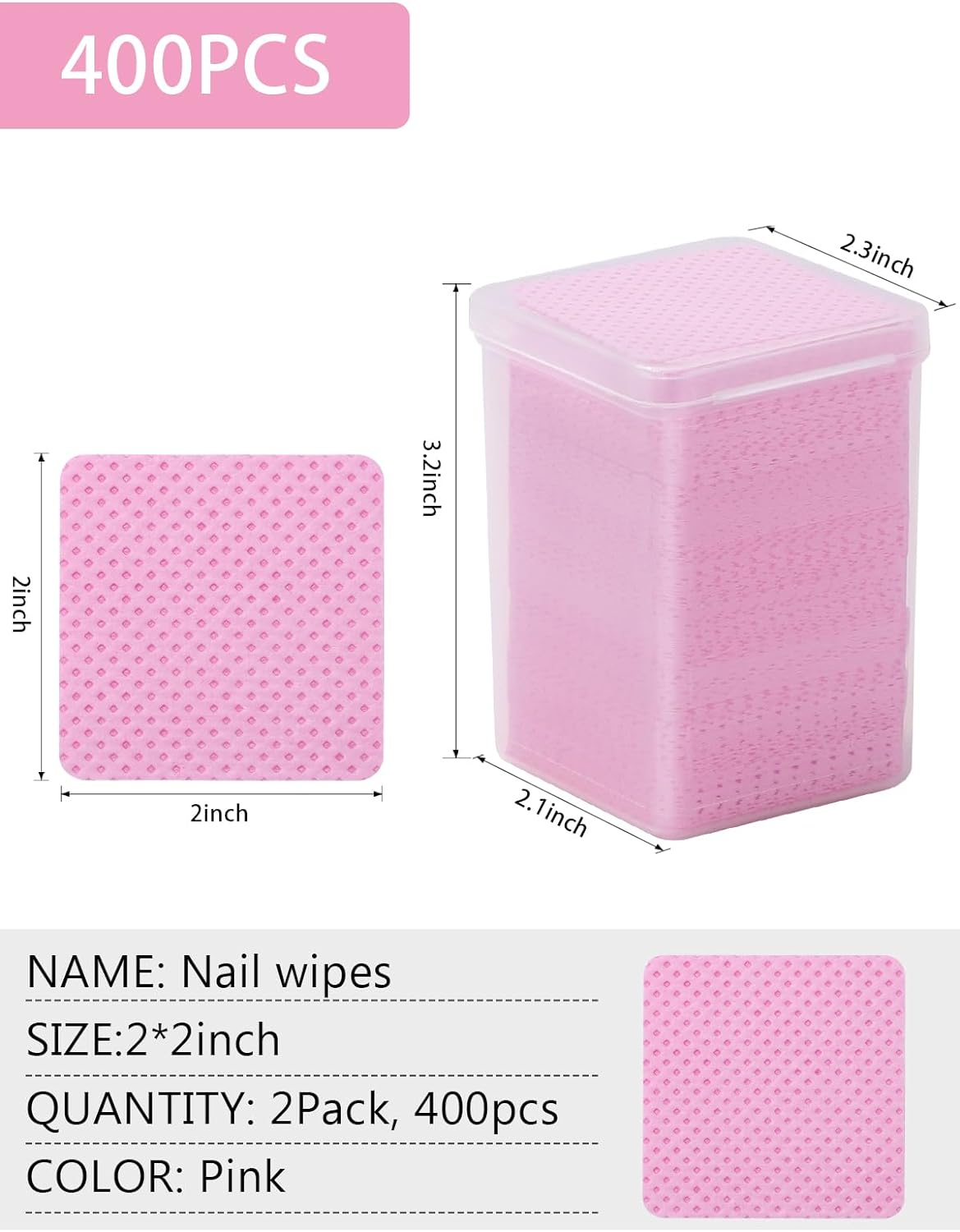 TEOYALL Lint Free Nail Wipes, 400 PCS Non-Woven Fabric Nail Cleaning Pads Pink Lash Extensions Glue Cleaning Wipes Salon Supplies image number 5