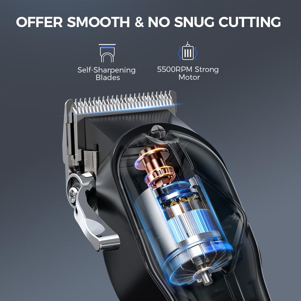 GLAKER Professional Hair Clippers and T-Blade Trimmer, Cordless Mens Hair Clippers Cut for Women Kids, Barber Clippers Rechargeable Fading Clippers with 15PCS Guards OBM Large Oil Included image number 2