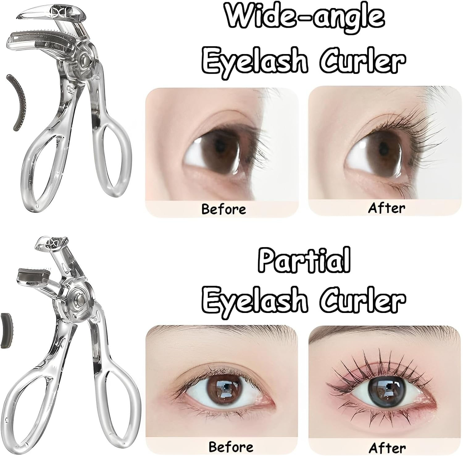 Taoluwin Eyelash Curler Kit, 2 Pack Wide-Angle Lash Curlers with Partial Eyelash Curler, Soft Silicone Pad for Damage-Free Curled Eyelashes, for All Eye Shapes